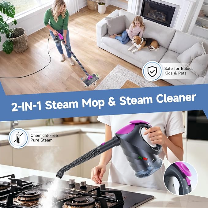 Steam Mop & Detachable Handheld Steam Cleaner | 10s Fast Heat-Up, 248°F Deep Cleaning, 8 Accessories, 320ml Tank with Swivel Head Mop for Car Accessories Floor Home, Gray