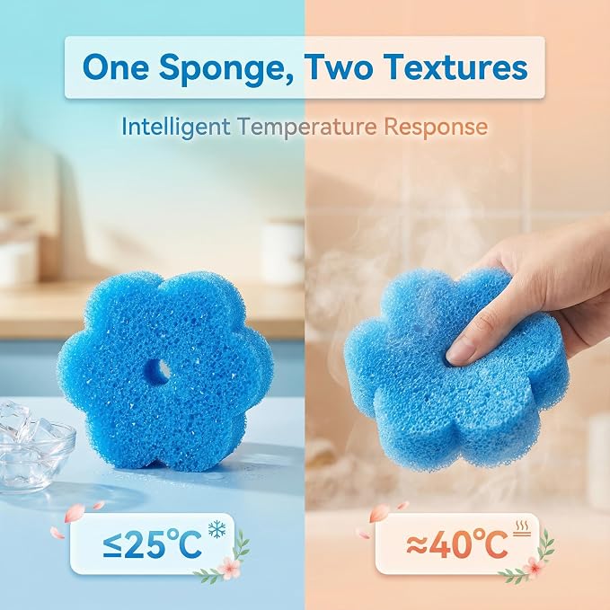 Scrub Flower Temperature Sensitive Sponges, Sapphire Hydrangea | Firm when cold and soft when warm, these odor-resistant scrubbers clean dishes, kitchen surfaces and more.