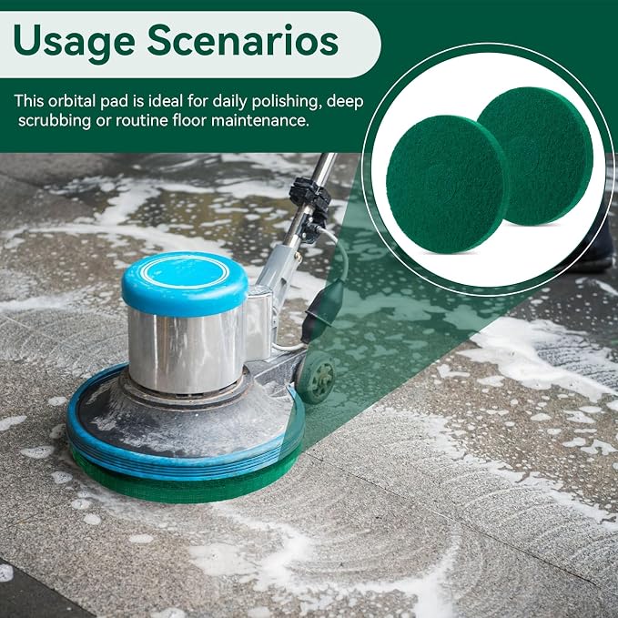 12 Inch Cleaning Orbiter Pads 437.056 for Oreck 550MC Orbiter Floor Machine | Commercial Green Scrubbing Pad, Orbital Buffer Pats for Tile, Hardwood, Marble Floors