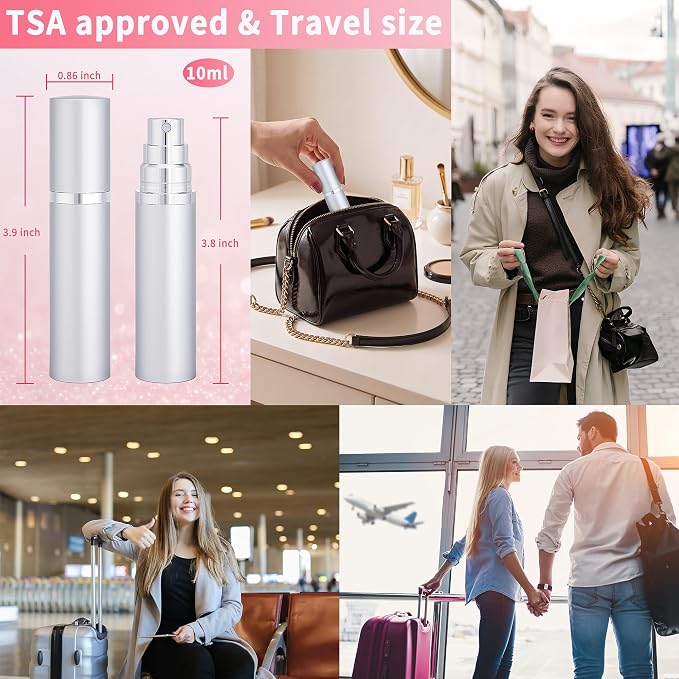 10ml Travel Perfume Atomizer Refillable Spray Bottle Atomiser (Silver) | Perfume Spray Bottle, Fragrances Atomizer, Perfume Travel Refillable Bottle,Perfume Dispenser,Perfume Refill Bottle