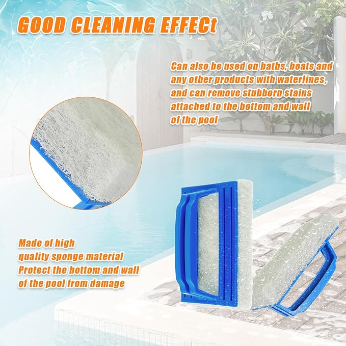 Hand-Held Sponge Swimming Pool Scrub Brush | for Pool Tile & Grout, Walls, Vinyl Liners, Spas, Kitchen, Bathroom, Shower Tile (2 pcs)