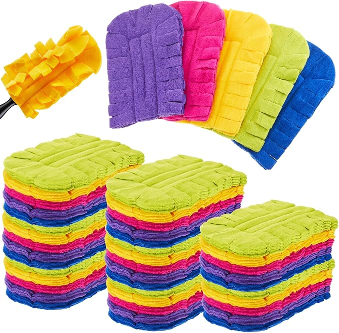 Zubebe 50 Pcs Reusable Duster Refills Fleece,Dark Color | Soft Polyester Fiber Flat Duster Refill Multi Surface Washable Cleaning Pad Tools for Home, Blinds, Car, Pet, Furniture, Fans
