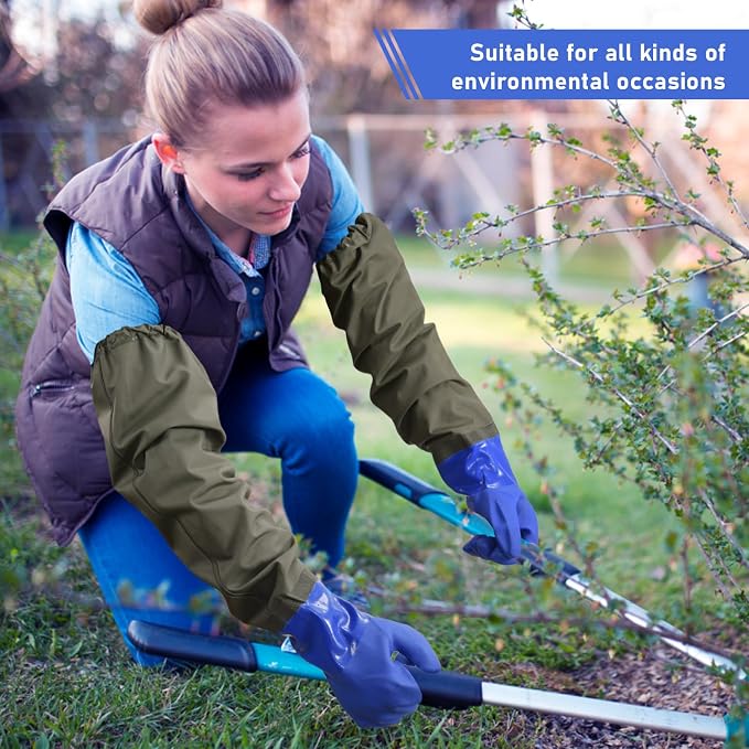 MUMUKE 3-Pair Long Waterproof Gloves, 28 inch | Chemical Resistant, Reusable, Padded Cotton Lined, Acid & Oil Resistant