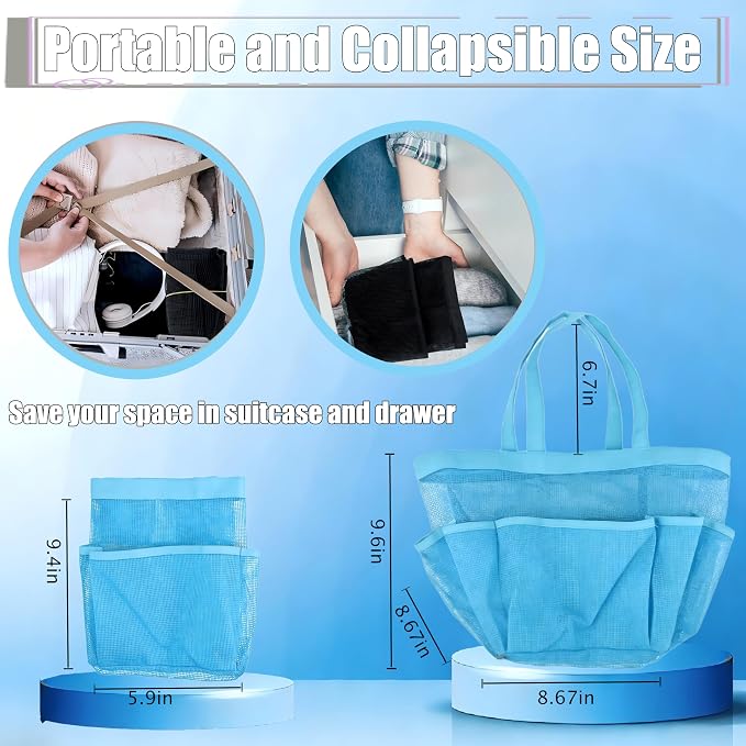 Mesh Shower Caddy Portable - 9 Pockets, Shower Bag for Dorm Room Camping | 2 Handle Quick Dry Shower Bag College Dorm Room Essentials Large Capacity Hanging Basket for Bathroom Travel Swimming Gym