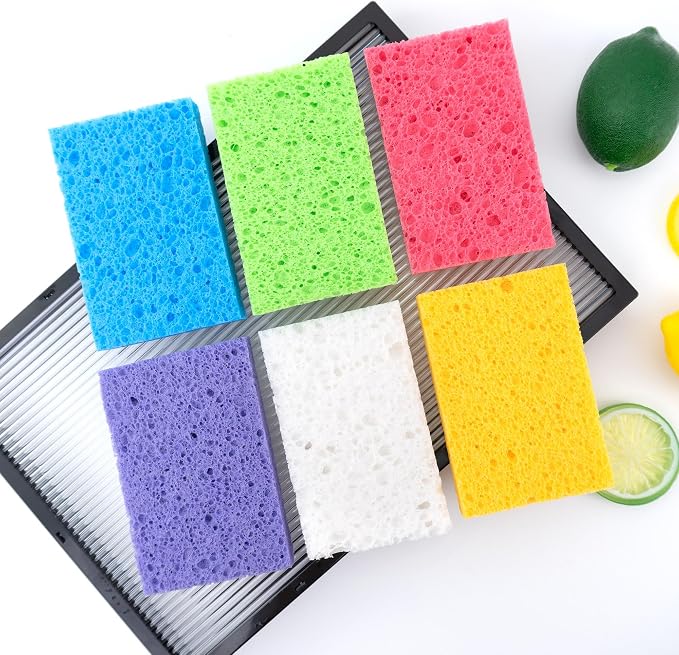 12 PCS Compressed Cellulose Sponges, Kitchen Dishwashing Sponges | Soft, Non-Scratch, Reusable Sponge for Cleaning Dishes, Cookware, Bathroom, Household Use