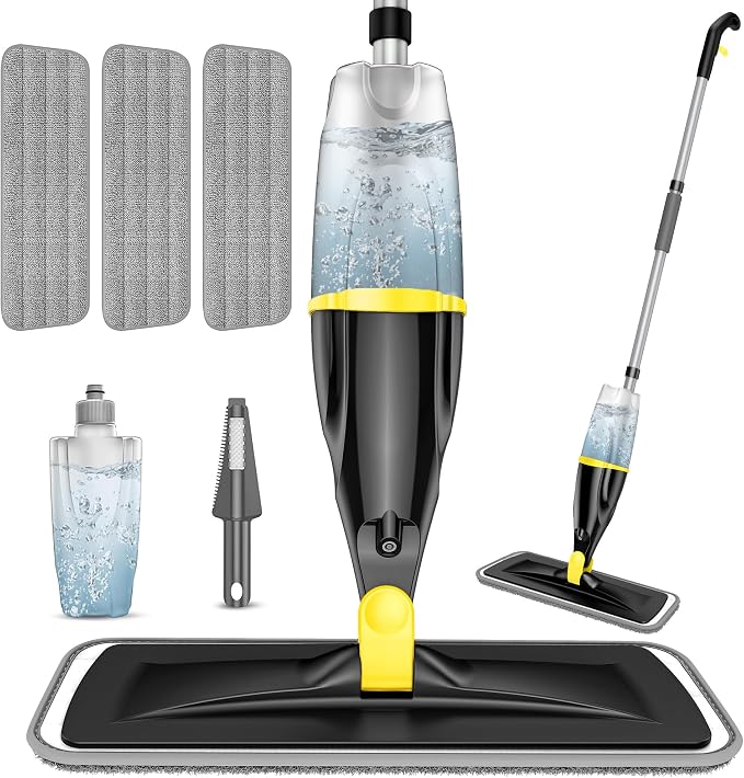 Spray Mops for Floors Cleaning: Hardwood Floor Mop Wet Dust Mop Refillable | Swivel Head Lightweight for Elderly, 3 Washable Pads for Swiffer PowerMop, Microfiber Flat Mop, for Tile Vinyl Multi-surface
