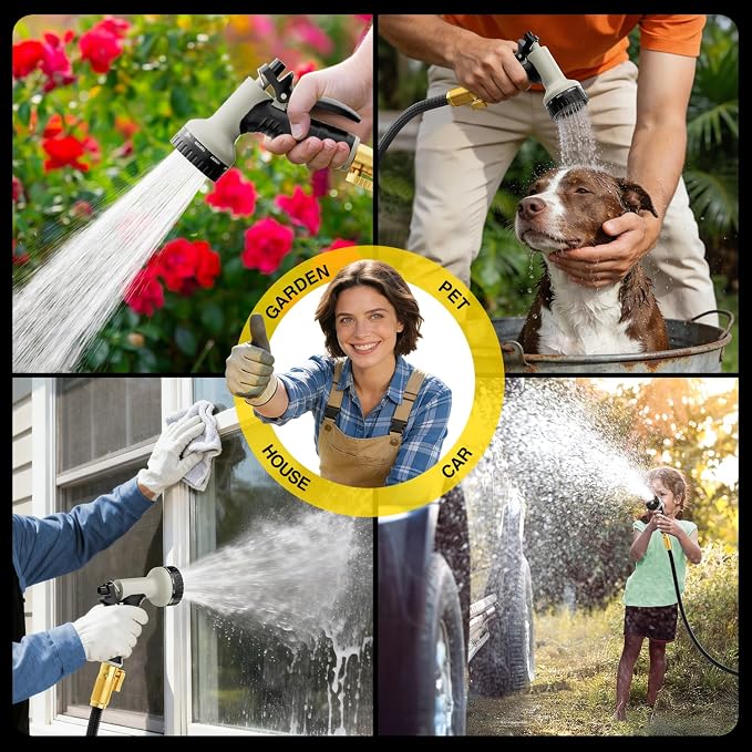 Garden Hose 75 ft Non-Expandable, Flexible Water Hose, Lightweight Hose with 10-Function Nozzle for Yard, Portable, Leak Proof, All-Weather Water Pipe for Outdoor, Car Wash, RV, Lawn