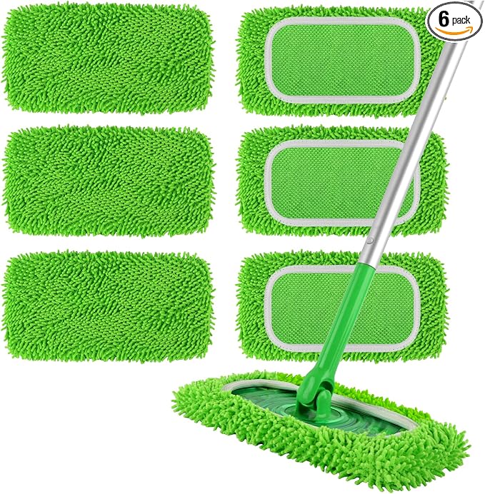 Reusable Microfiber Mop Pads for Swiffer Sweeper Mop, 6 Pack | Wet and Dry Flat mop Cover, Replacement Sweeping Mopping pad Refills for Surface/Hardwood Floor Cleaning