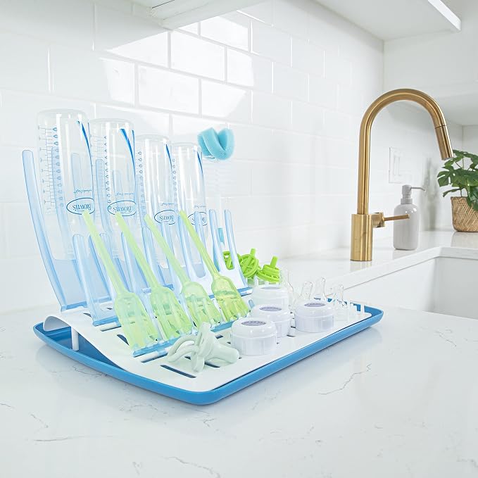 Dr. Brown's Baby Bottle Cleaning Brush with Sponge and Scrubber - Blue - 3pk and Universal Baby Bottle and Accessory Drying Rack