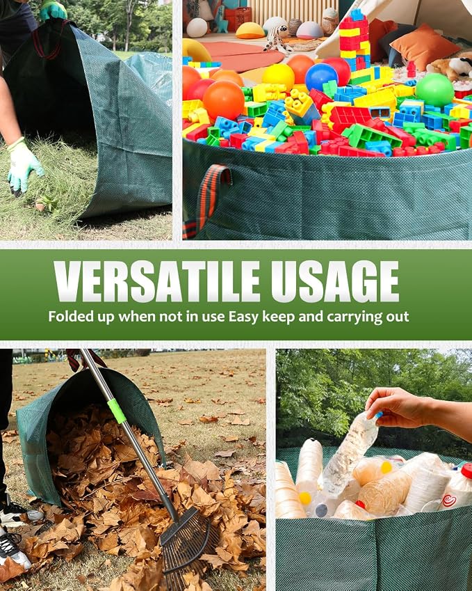 2 Pack 40 Gallon Dustpan-Type Garden Bags for Yard Debris | Dustpan-Type Garden Bag, Heavy Duty, For Collecting Leaves Grass Clippings, Garden Waste Container, Outdoor Debris Clean Up