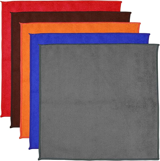 5 Pcs Microfiber Cleaning Cloths, Dark Color, 11.8 x 11.8 in | Cleaning Rags, Highly Absorbent Microfiber Towels for Home and Kitchen, Car, Bathroom