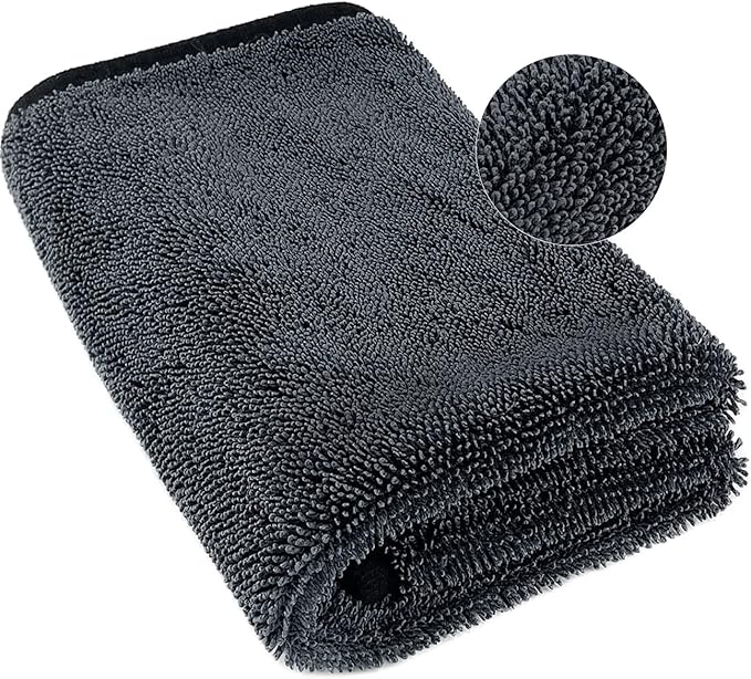 Airlab Microfiber Towels Cars Wash Drying Cleaning Cloth, Grey-Black | Thick Plush Auto Detailing Super Absorbent for Interior & Exterior Lint Free, Streak Free, 35 x 24 Inch, Pack of 1