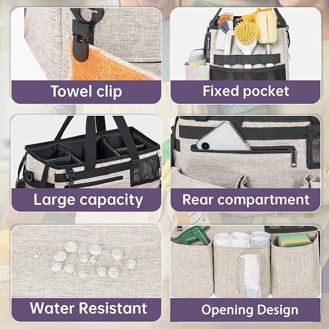 IBVIVIC Wearable Cleaning Caddy Bag for Cleaning Supplies, White | Cleaning Organizer Tote Bag with Handle & Shoulder Straps Kitchen Cleaning Supplies Storage Bag for Cleaners & Housekeepers