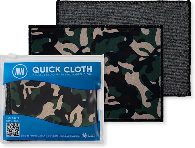 Microfiber Wholesale Quick Cloth Glasses Cleaning Cloths – 5x7 Camo 2-Pack | with Case | Double-Sided Lens Cleaner for Eyeglasses, Camera, Screens & Glass | Reusable Microfiber Glass Polishing Cloths