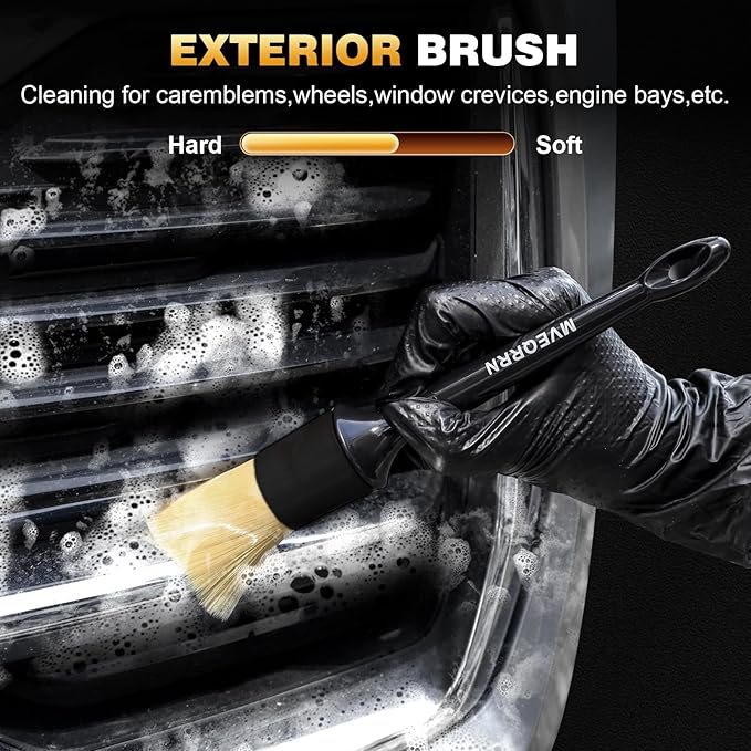 MVEQRRN 10PCS Car Detailing Brush Set,Boars Hair Detail Brush Kit(Black) | Ultra Soft No Scratch, Car Dust Brush,Car Detailing Brushes Kit, Detail Brushes Car Detailing for Interior Exterior