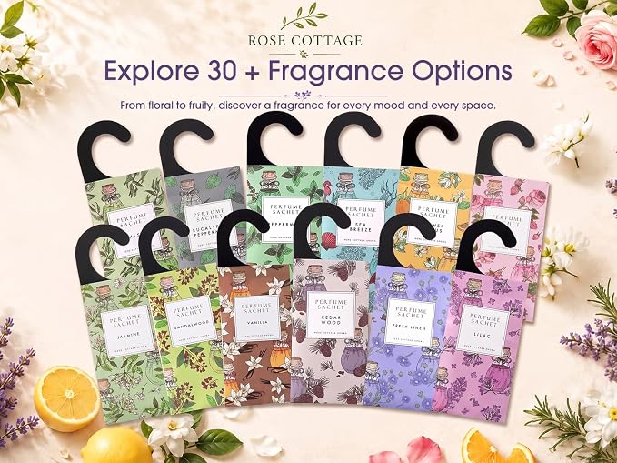 Large 12 Packs Baby Powder Hanging Scented Sachets Long-Lasting Closet Deodorizer Air Freshener Fabric Refresher Odor Eliminator for Drawer Home Fragrance Gift Set
