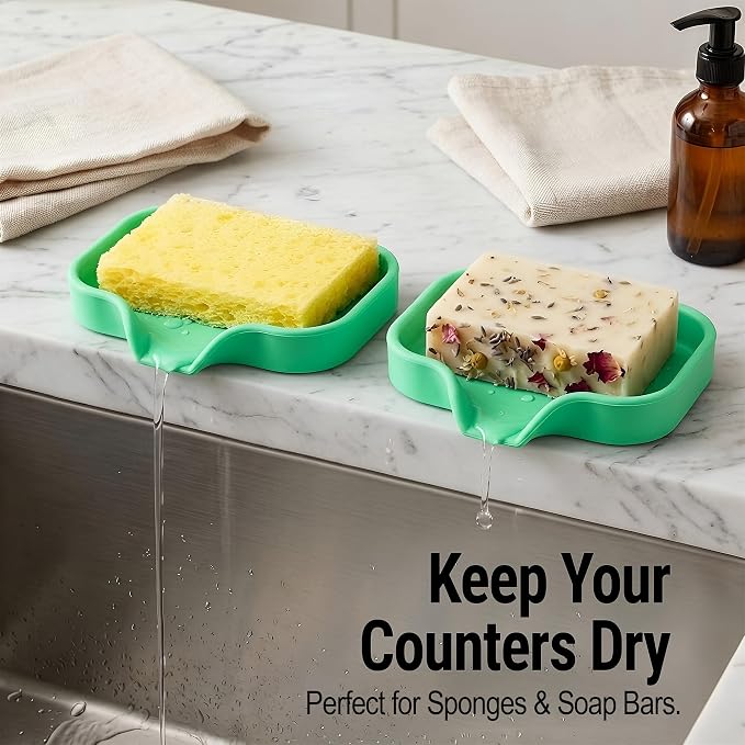 Zulay Kitchen Small Silicone Sponge Holder (4.9x3.3”) – Space-Saving Sink Organizer Tray for Sponge, Soap, Brush & More – Compact Non-Slip Dish for Kitchen & Bathroom (Carnival Glass)