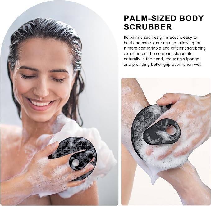 INNERNEED Silicone Body Scrubber Gentle Exfoliating Brush Set, Black+ Blue | INNERNEED Food grade Deep Cleansing Shower Scrub for All skin types, More Hygienic and Well Lather