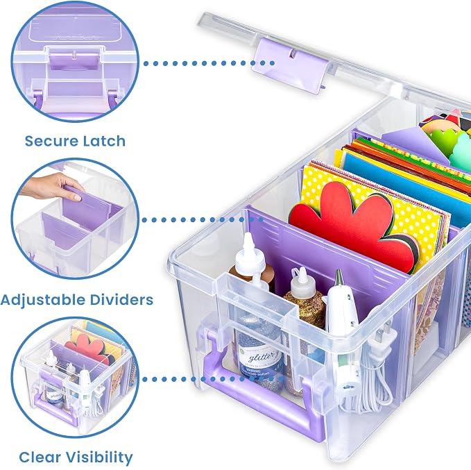 ArtBin Semi Satchel Portable Craft Organizer with 3 Dividers - Clear Plastic Storage Case for Art & Craft Supplies | 3 Removable Dividers, 15.2 x 8 x 6.2 Inches, Secure Latches, Carry Handle, Clear Durable Polypropylene