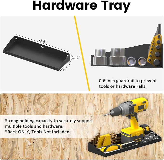 UNITEDPOWER Wall Mount Hand Tool Storage Set, Screwdriver Organizer, Pliers Holder, Hammer Rack, Metal Hardware Tray for Garage Workshop Workbench - 4 Pack