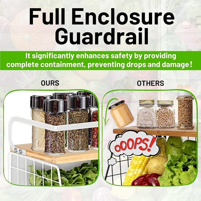 Magnetic Fridge Shelf with Wood Lid, Fruit Potato Onion Storage Bins, Pantry Organizers, Large Container Spice Rack for Refrigerator, Kitchen Counter, Cabinet (2, White)