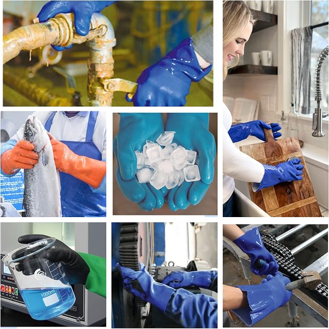 Ultimate Rubber Household PVC Gloves with Comfortable Cotton Lined, Anti-Slip surface, Kitchen Dishwashing, Extra Thickness, Kitchen Cleaning, Working, Painting, Pet Care (Small, Blue)