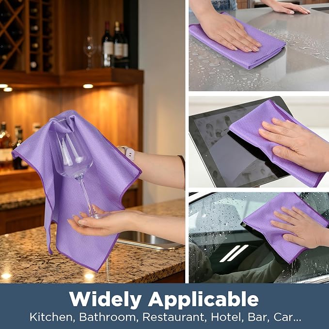 SINLAND Microfiber Glass Polishing Cleaning Cloths, Purple, 16x16In, 6Pk | Fish Scale Cloth, Wipes for Window, Car Windows, Mirrors, Eyeglass, Lens and Stainless Steel, Lint Free, Streak Free