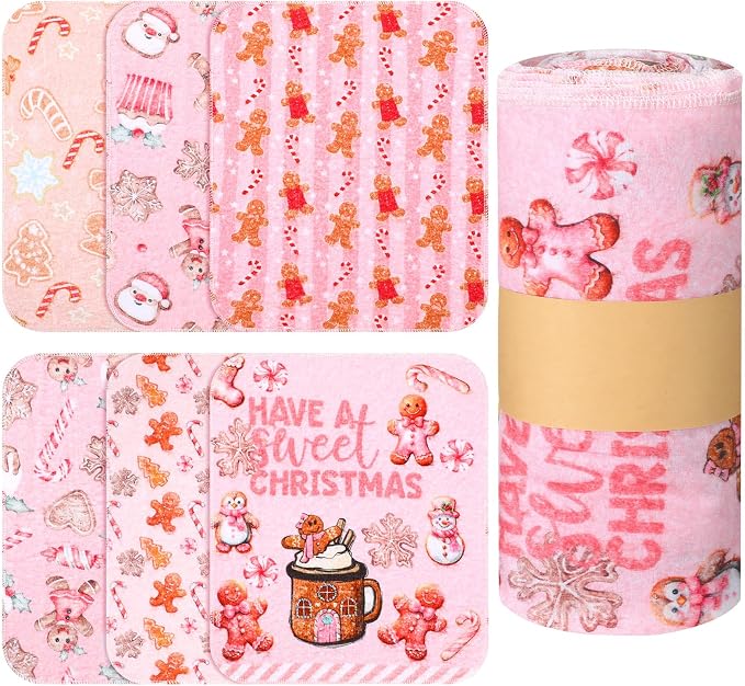 Reusable Kitchen Cloths Cotton Towel, 36 Pack, Pink Gingerbread | Washable 9.84x11.81in, Paperless Towel Rolls Bulk, Cleaning Cloth Napkins for Dishes