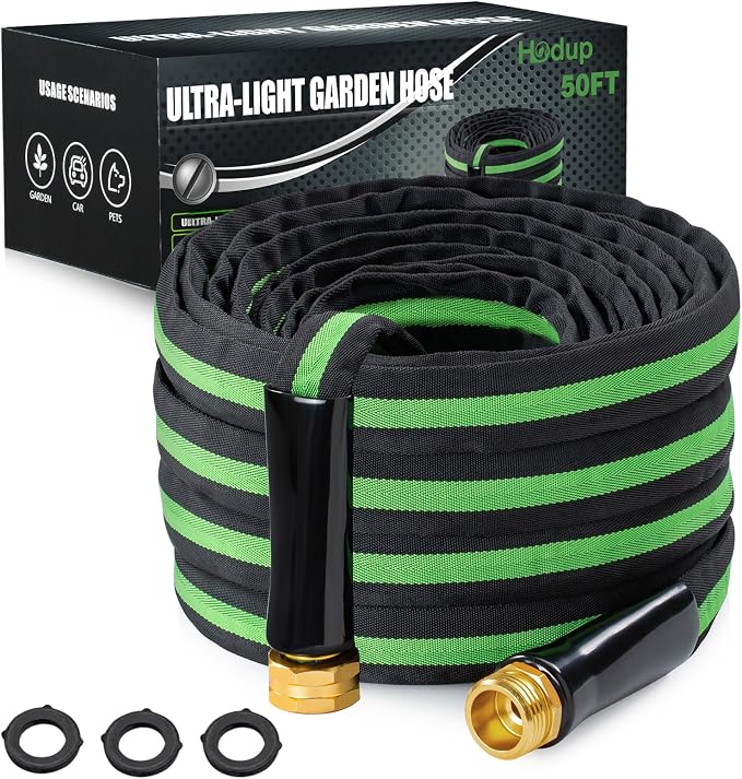 50FT Lightweight Super Flexible Garden Hose | Kink-Free, Non-Expanding, Easy Storage for Yard Lawn Outdoor Use (Black-Green)