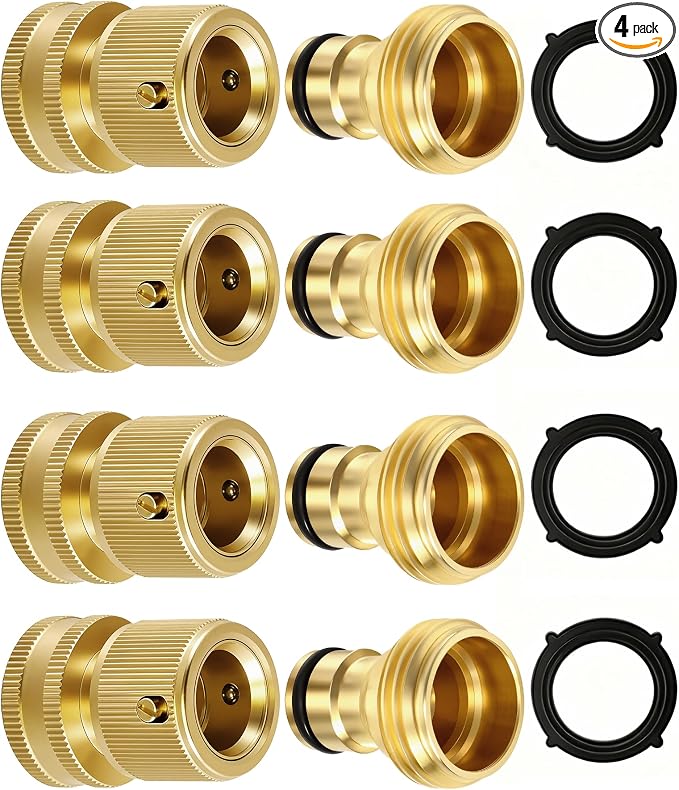 RainPoint Quick Connect Hose Fittings 3/4" GHT - Solid Brass Garden Hose Connectors, No-Leak Design & Universal Fit for Instant Connection (4 Sets)