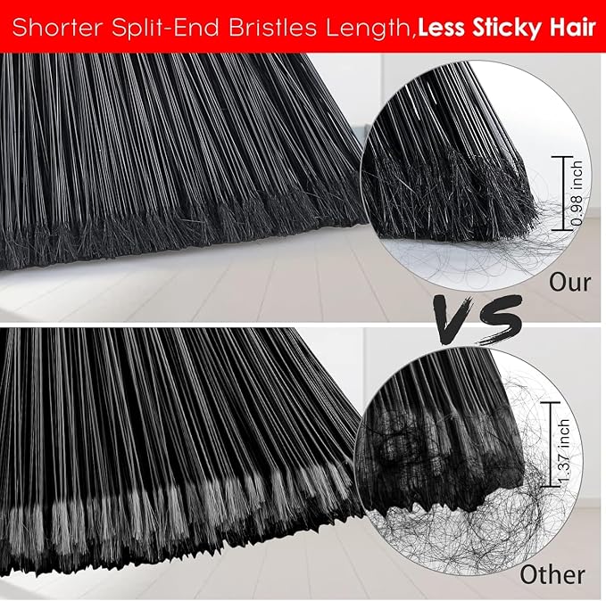 Tiumso Heavy Duty Broom Commercial Indoor/Outdoor Broom 55Inch | with Stiff Bristles for Garage, Patio, Kitchen, Sidewalk, Wood, Tile, Concrete, Home cleaning（black ）