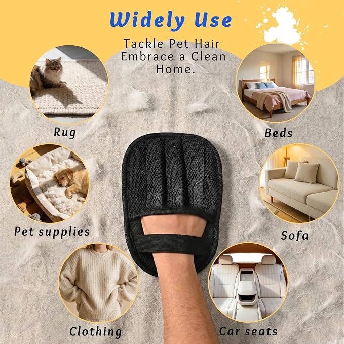 5-Finger Pet Hair Removal Glove Reus Sofa Carpet Car Seat Black 1pc