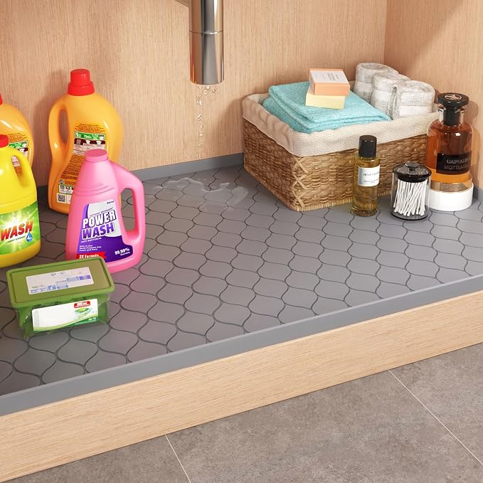 Winisok Waterproof Under Sink Mat 40" x 22", Silicone Mat, Black | Raised Edge Traps Spills & Leaks, Shelf Liner, Cabinet Protector, for Kitchen, Bathroom, Boots, Pets, Home Essentials