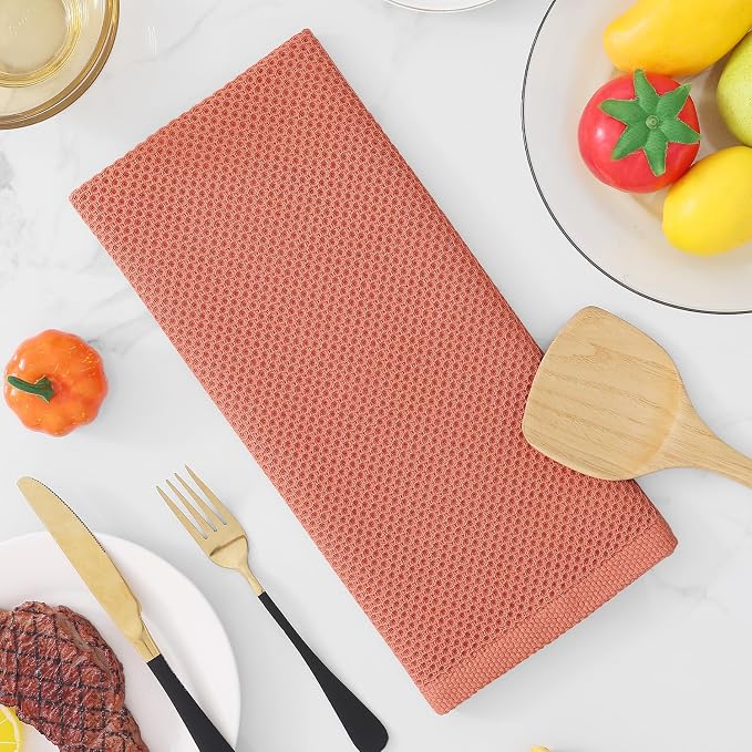 Homaxy 100% Cotton Waffle Weave Kitchen Dish Towels 4-Pack, Coral | 13 x 28 Inches, Ultra Soft Absorbent Dish Towels, Quick Drying Cleaning Towels