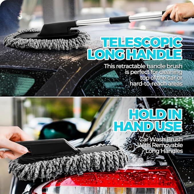 ALFLOD 30Pcs Car Detailing Kit for Interior, Exterior and Wheel Cleaning | Brushes, Towels, Wash Mitt, Cleaning Gel, Detail Brushes And Extendable‑Handle Duster For Vehicle, Home And Office Care Tasks