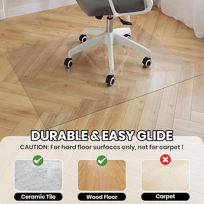 Clear Office Chair Mat for Hardwood Floor, 48 x 72 in Desk Floor Protector | Heavy Duty Plastic Floor Mat, Smooth Rolling, Easy to Clean, Protects Wood & Tile Floors, Ideal for Computer & Gaming Chairs