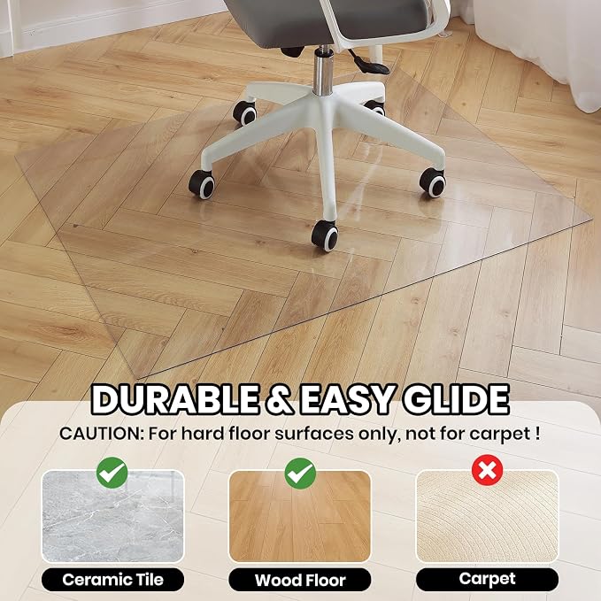 Clear Office Chair Mat for Hardwood Floor, 48 x 96 in Desk Floor Protector | Heavy Duty Plastic Floor Mat, Smooth Rolling, Easy to Clean, Protects Wood & Tile Floors, Ideal for Computer & Gaming Chairs