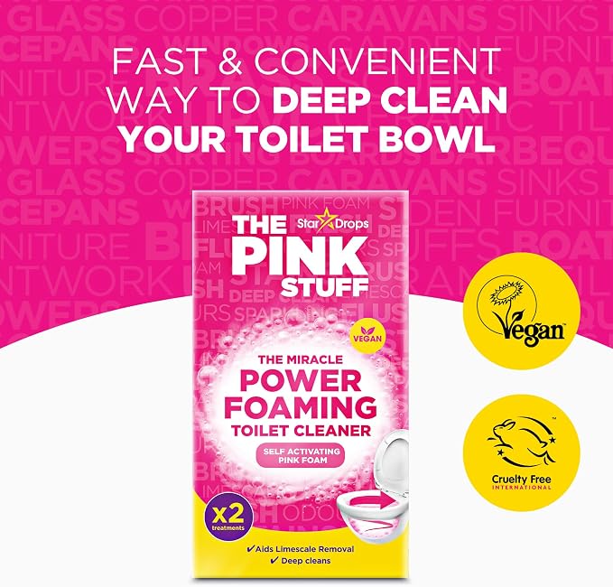 Stardrops - The Pink Stuff Cleaning Kit – Cleaning Paste, Bathroom Foam Spray, Toilet Foaming Powder, SQeeZY Sponge & 3 Microfiber Cloths – Tough on Stains, Grease & Soap Scum