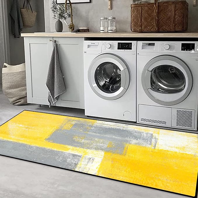 TOMWISH Yellow Grey Kitchen Rugs Sets 3PCS Washable | Kitchen Sink Area Absorbent Runner Rugs Front of Dining Room Home Office Laundry 20"X32"+20"X48"+20"X59"