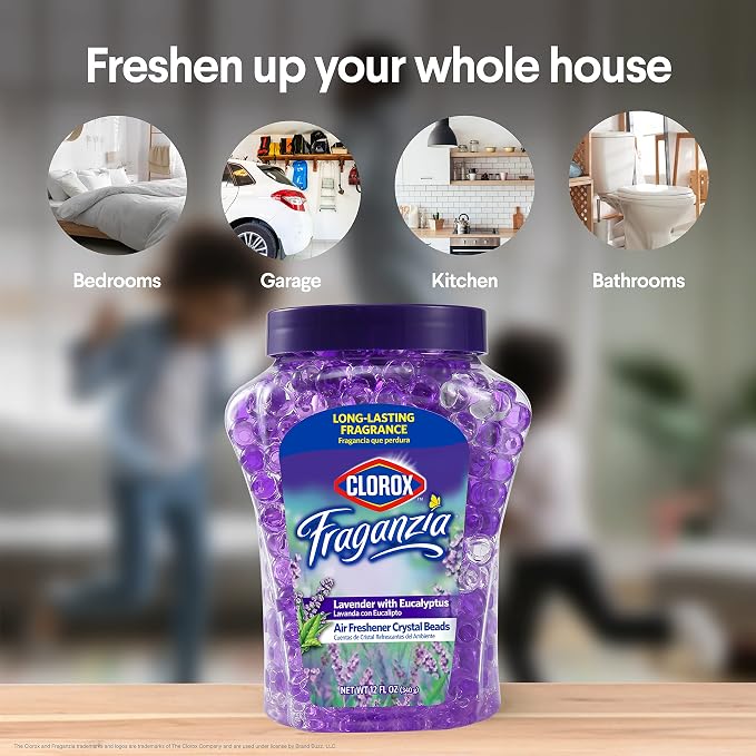 Clorox Fraganzia Air Freshener Twin Pack, Lavender Eucalyptus, 24 Fl Oz | Gel bead formula, long-lasting scent, no spray or mess, home car and office use