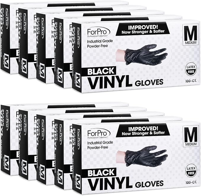 ForPro Disposable Vinyl Gloves, Industrial Grade, Powder & Latex Free, Non-Sterile, Food Safe, 2.75 Mil Palm, 3.9 Mil Fingers
