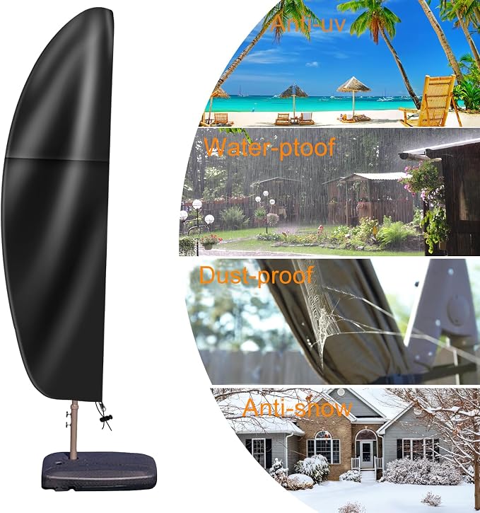 OKPOW Cantilever Patio Umbrella Cover: Fits 7.5-11.5 FT Outdoor Umbrellas | Easy Install with Rod & Long Zipper, Waterproof 420D Oxford Cover, Protects Offset Umbrella from Sun, Rain, Snow & Dust
