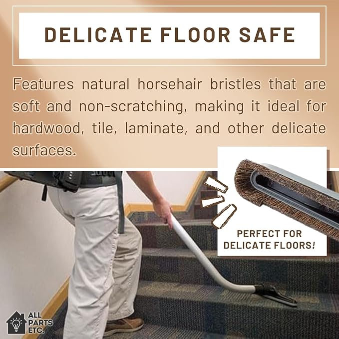 Backpack Vacuum Cleaner Hard Wood Tile Floor Brush 14” Wide with Bumper for Natural Horsehair Soft Bristles Hoover, Sanitaire, Carpet Pro, Proteam Back Pack Vacuums and More