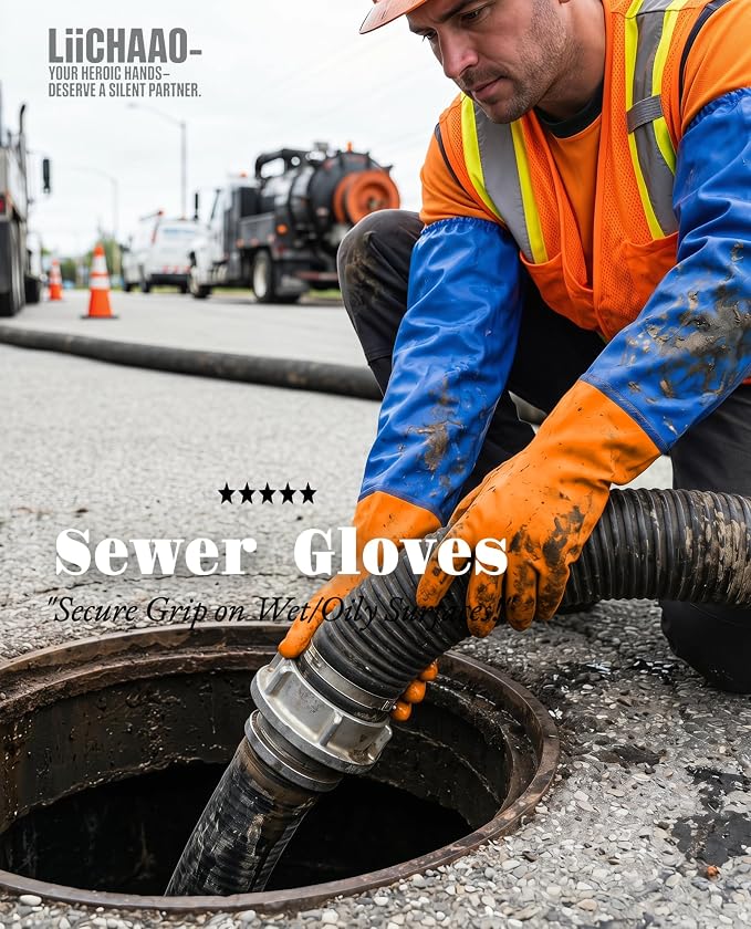 LIICHAAO Sewer&Drain snake Gloves,Abrasion Resistan Non Slip PVC Plumbing Snake Gloves-plumbing tools for professional,24-inch long protective arm