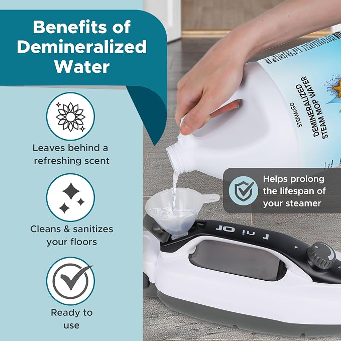 Steam & Go Demineralized Water for Steam Mop – Clean Ocean Scent, 128 fl oz (1 gal) | Scented Floor Cleaner Solution, Ready-to-Use, Compatible with Any Steam Cleaner | Mineral-Free, Ready-to-Use Floor & Garment Steamer Solution; Prevents Buildup, Suppo...