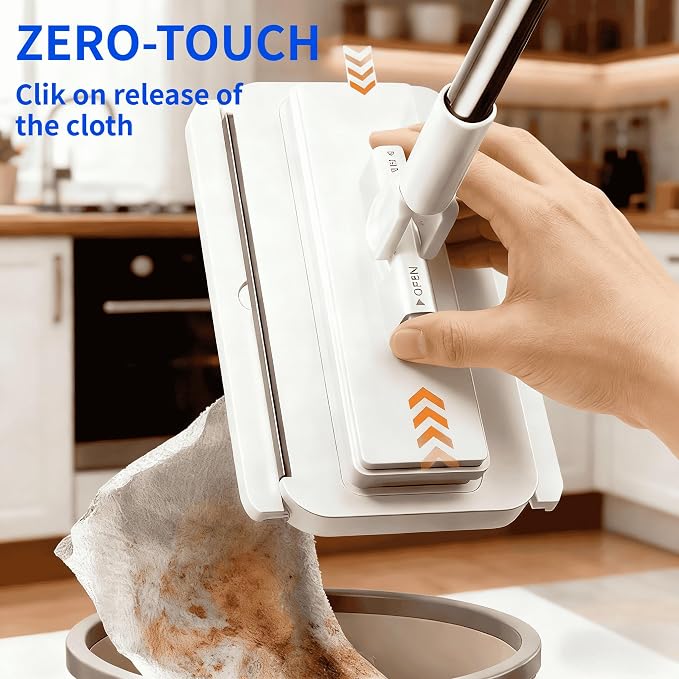 Press Grip Mini Mop with a Mini Foldable Desktop Mop, Zero-Touch Gap Dust Cleaner with 39in Stick & Clip On Locking Head, Dry Wet Disposable Dust Mop for Kitchen Wall Bathroom Toilet Corners
