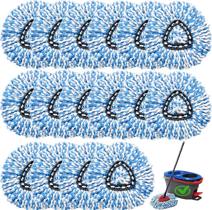 16 Pack Spin Mop Replacement Head Compatible with RinseClean 2-Tank System | Microfiber,Machine Washable,Reusable, Easy to Clean, Suitable for Sealed Hardwood, Tile, Laminate