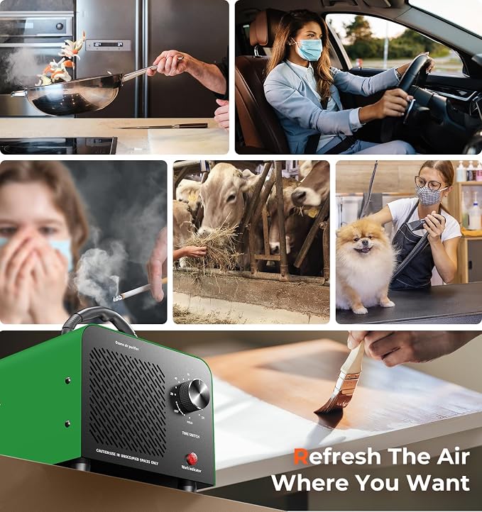Hadlook Ozone Generator, 48,000mg/h High Capacity O3 Ozone Machine, Green | Commercial Use for Large Space 4000 Sq. Ft, Portable Odor Eliminator for Car, Home, Basement, Smoke, Pets
