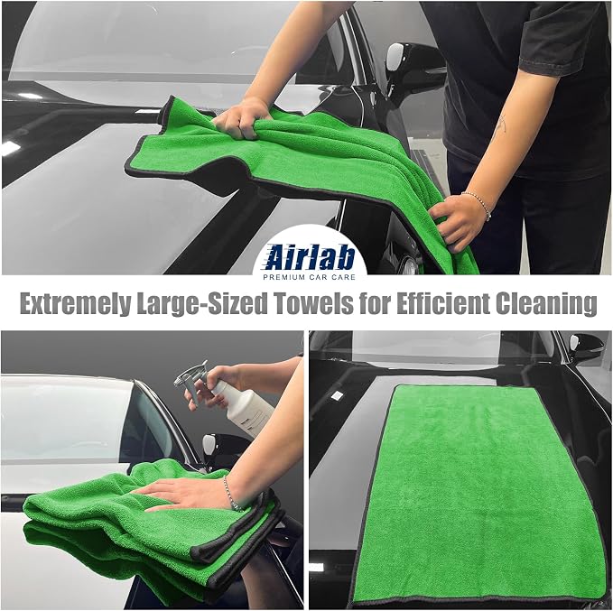 Microfiber Towels Cars Wash Drying Cleaning Cloth, Green & Grey | Thick Plush Auto Detailing Super Absorbent for Interior & Exterior Lint Free, Streak Free, 35 x 24 Inch, Pack of 2