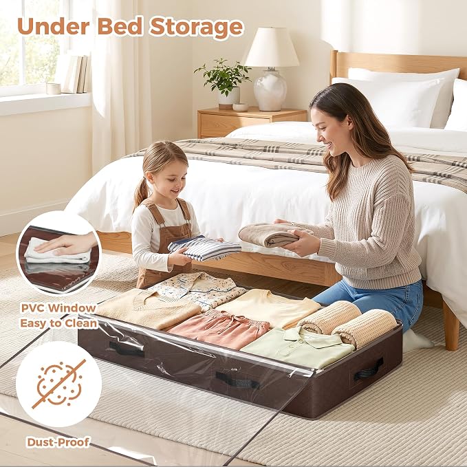 Budding Joy 6 Pack 95L Under bed Storage Containers Brown | Underbed Storage Bags for Blankets, Towels, Comforter, Sweaters, Linen Sheets, Wrapping Paper